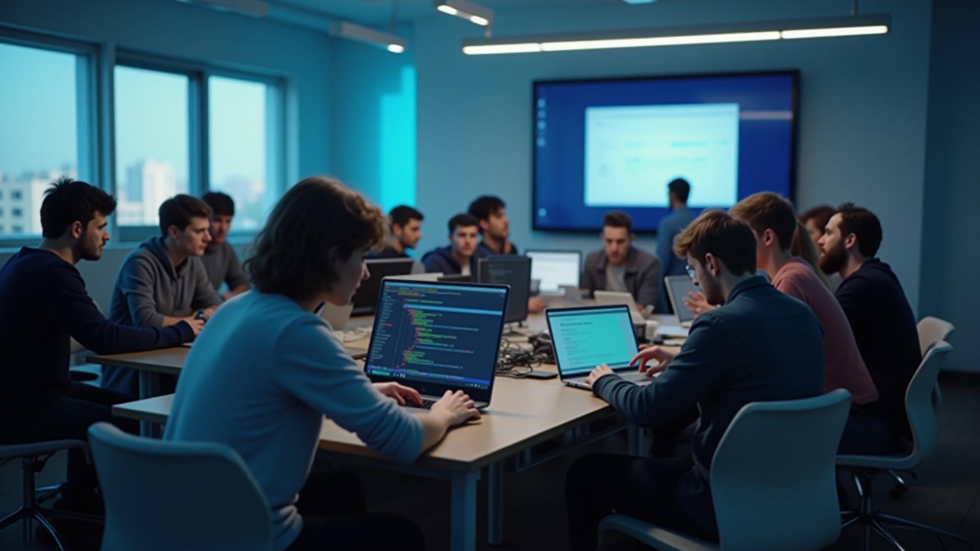 Студенты интенсивно обучаются программированию в современном классе